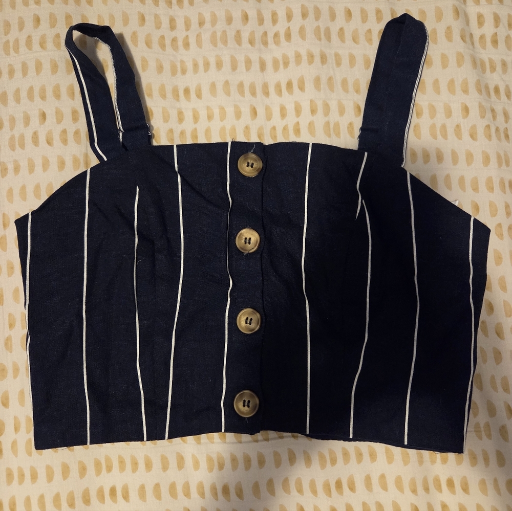 Crop Navy Blue Striped Tank Top